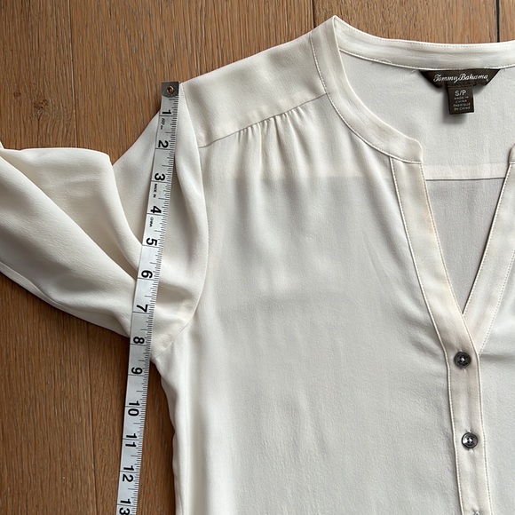 TOMMY BAHAMA Silk Cream V-Neck Belted Shirt Dress - Size Small - Picture 10 of 14